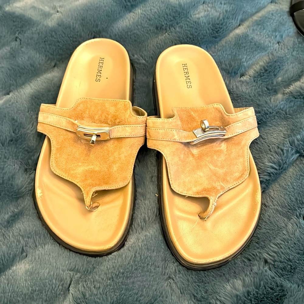 Hermes Empire Sandal brown suede with palladium hardware worn twice size 39